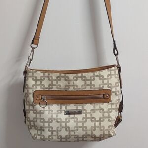 Rosetti Cream and Tan Crossbody Handbag Medium Size Patterned Women's Purse GOOD